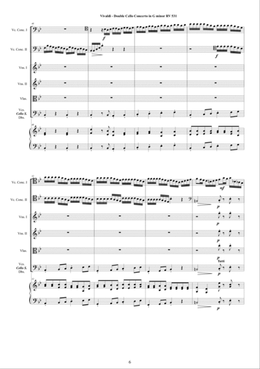 Vivaldi - Double Cello Concerto in G minor RV531 for Two Cellos, Strings and Cembalo Chamber Orchestra scores gallery preview page 6
