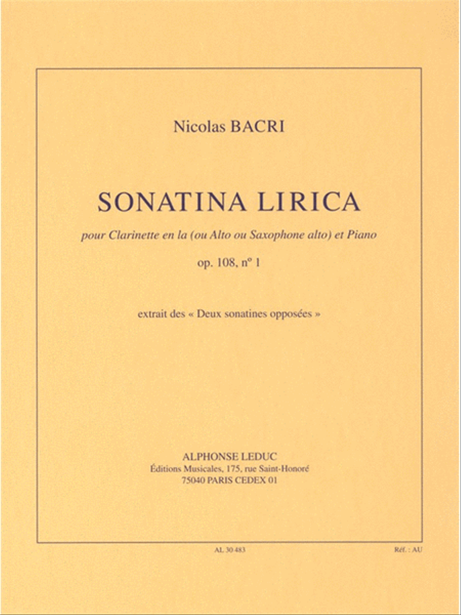 Bacri Nicolas Sonatina Lirica Op 108 No 1 Clarinet In A & Piano Book A Clarinet scores gallery preview page 1