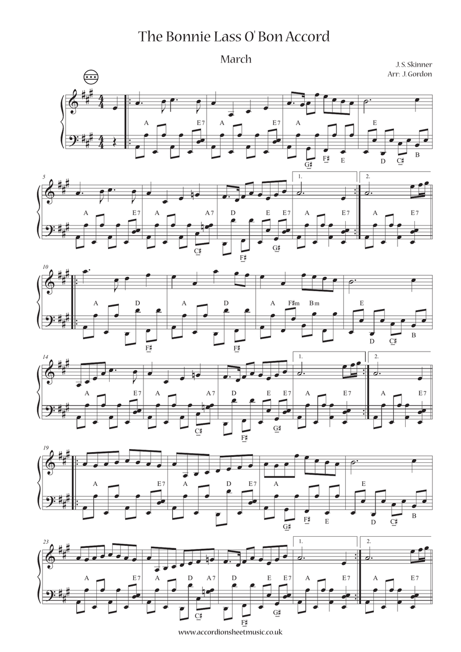 The Bonnie Lass O' Bon Accord Accordion scores gallery preview page 1