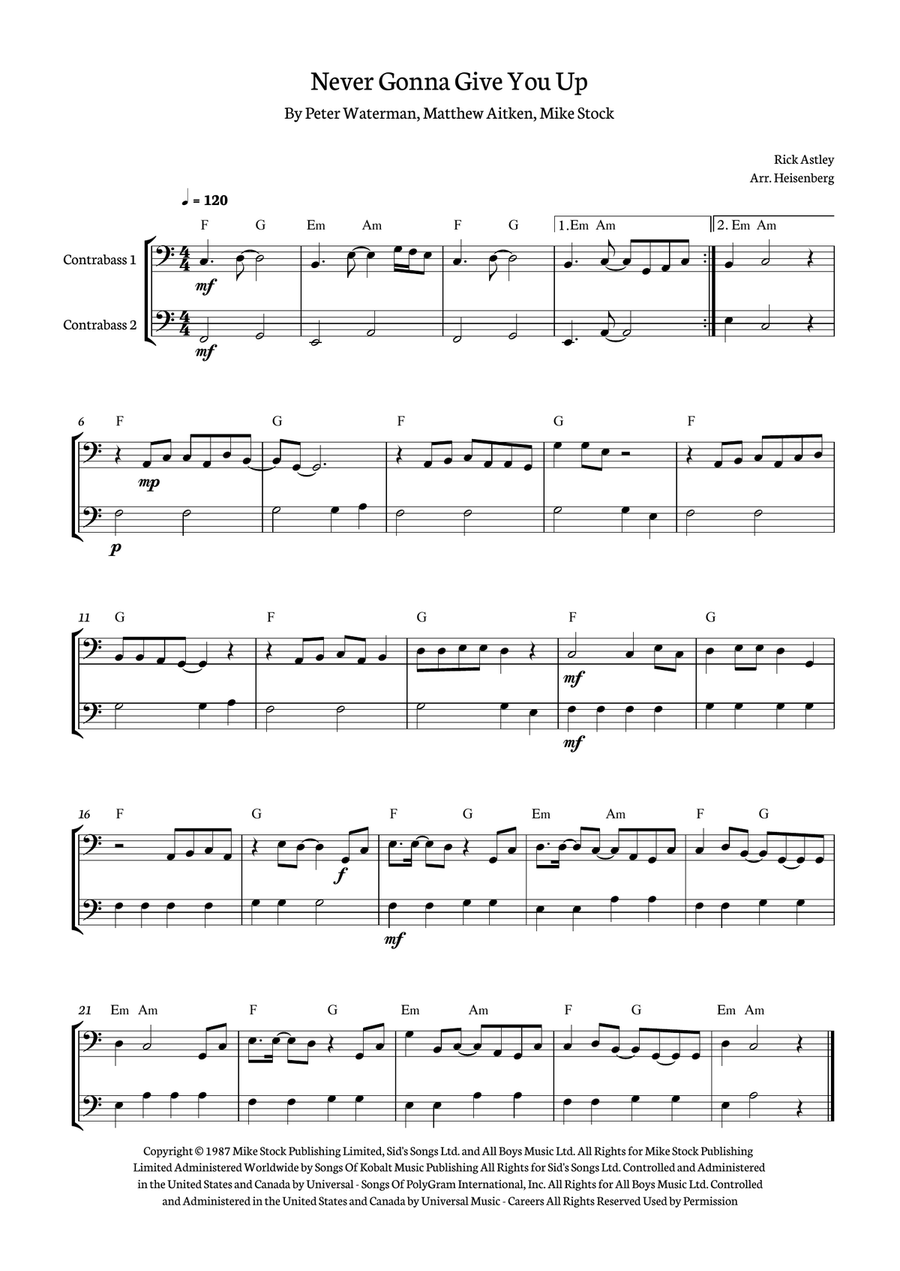 Never Gonna Give You Up String Duet scores gallery preview page 1