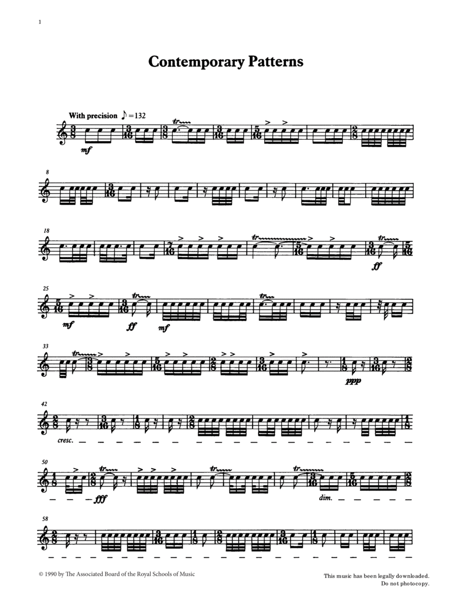 Contemporary Patterns from Graded Music for Snare Drum, Book IV Percussion scores gallery preview page 1