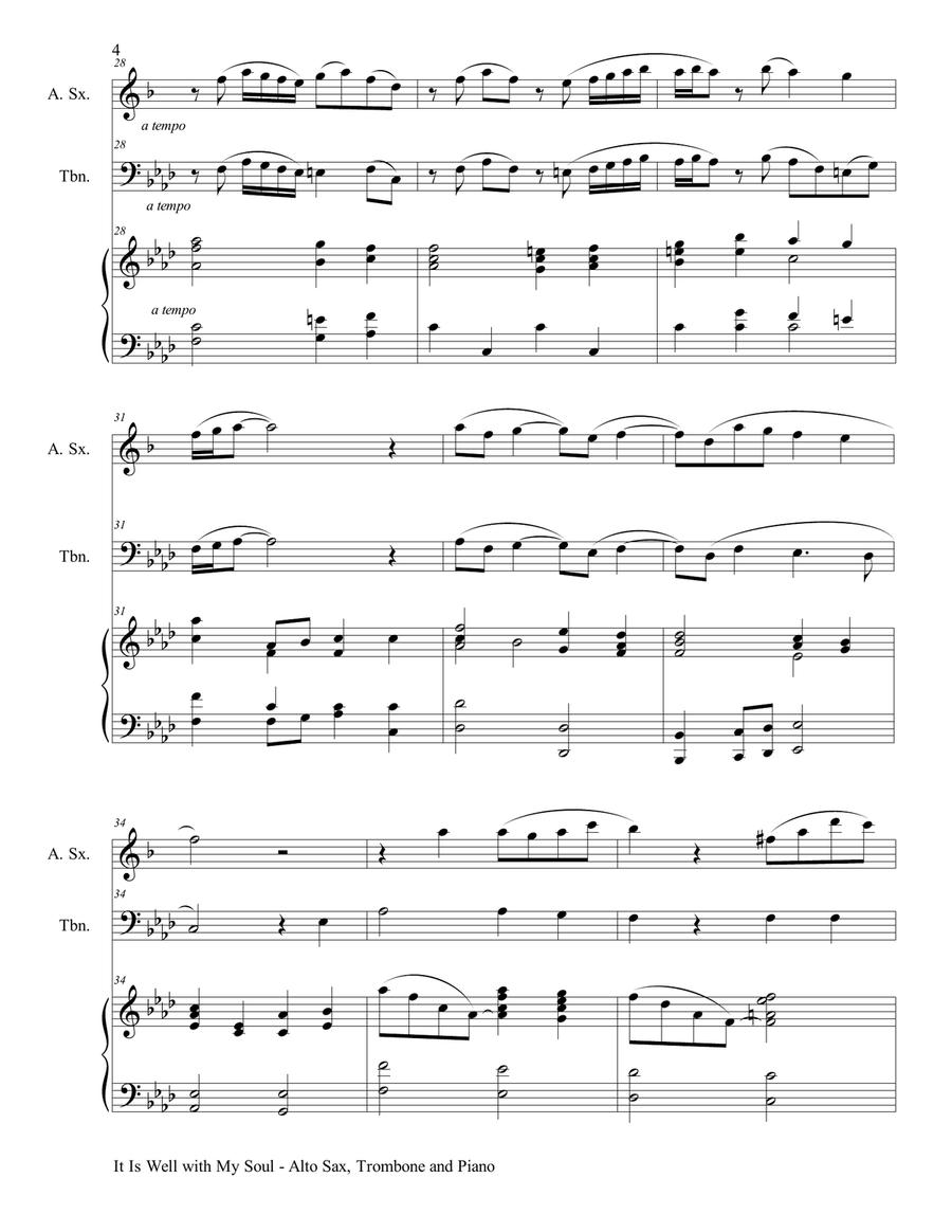IT IS WELL WITH MY SOUL (Trio - Alto Sax & Trombone with Piano - Instrumental Parts Included) Trombone Duet scores gallery preview page 5