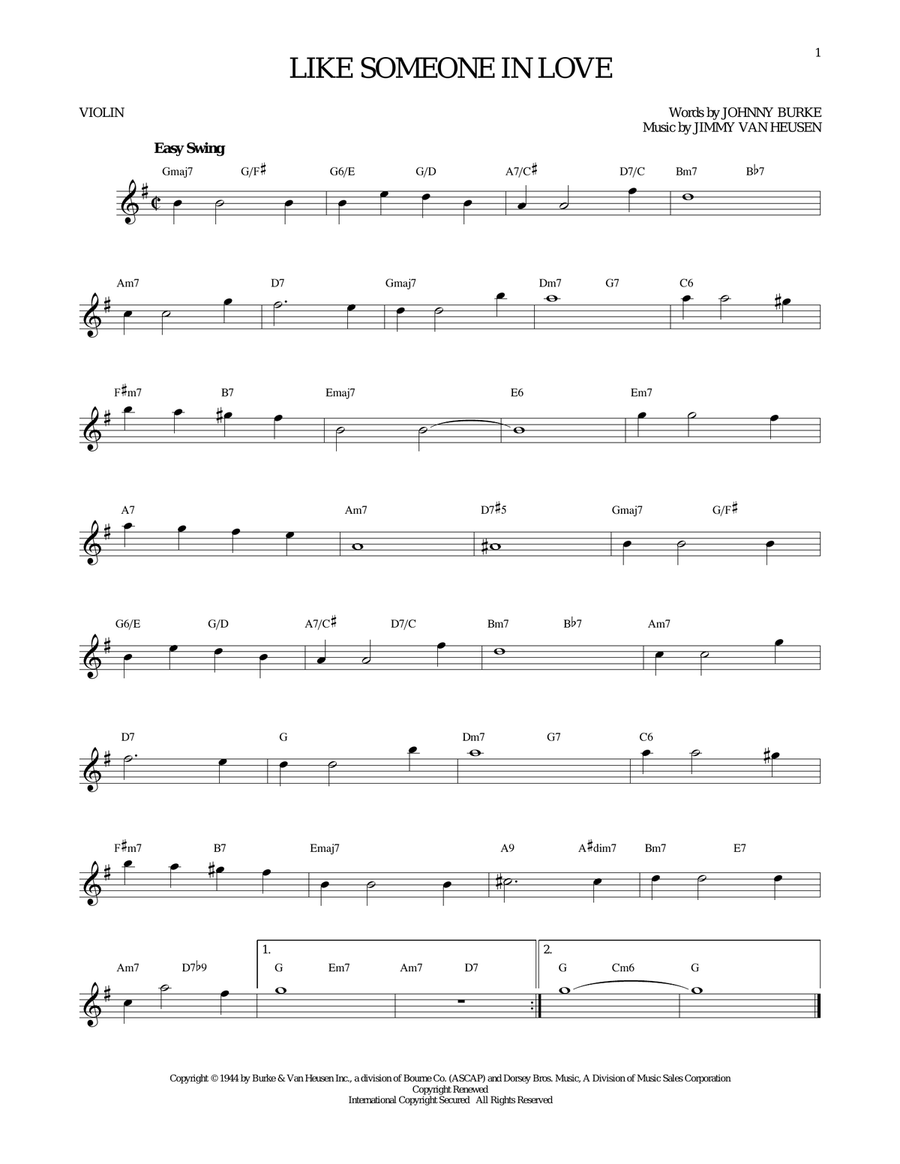 Like Someone In Love Like Someone In Love Violin Solo scores gallery preview page 1