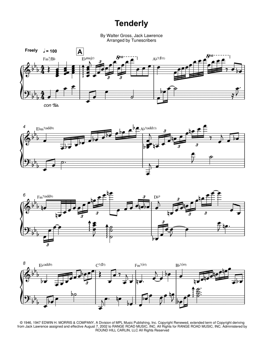 Tenderly Piano Solo scores gallery preview page 1