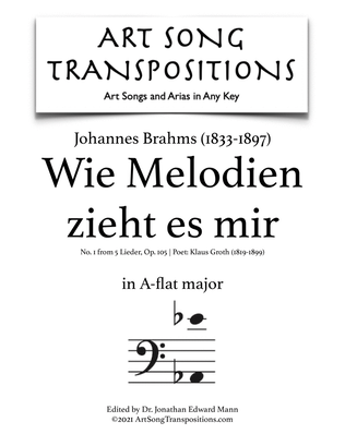 Book cover for BRAHMS: Wie Melodien zieht es mir, Op. 105 no. 1 (transposed to A-flat major, bass clef)