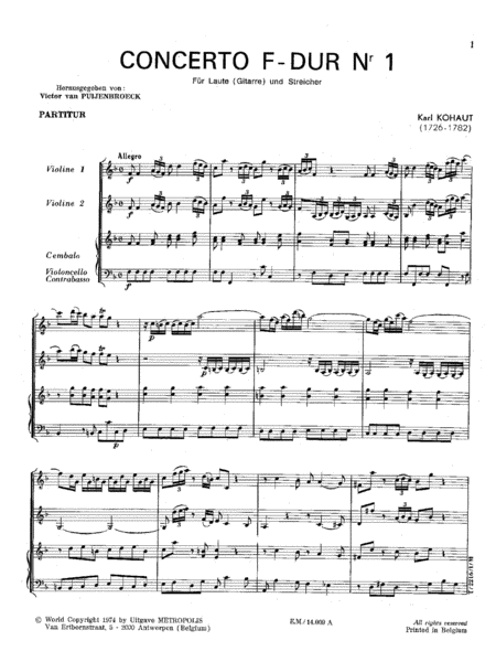 Concerto in F Major, No. 1 for Guitar and Orchestra (Full Score and Parts)