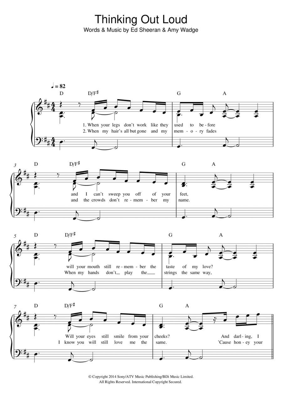 Thinking Out Loud Easy Piano scores gallery preview page 1