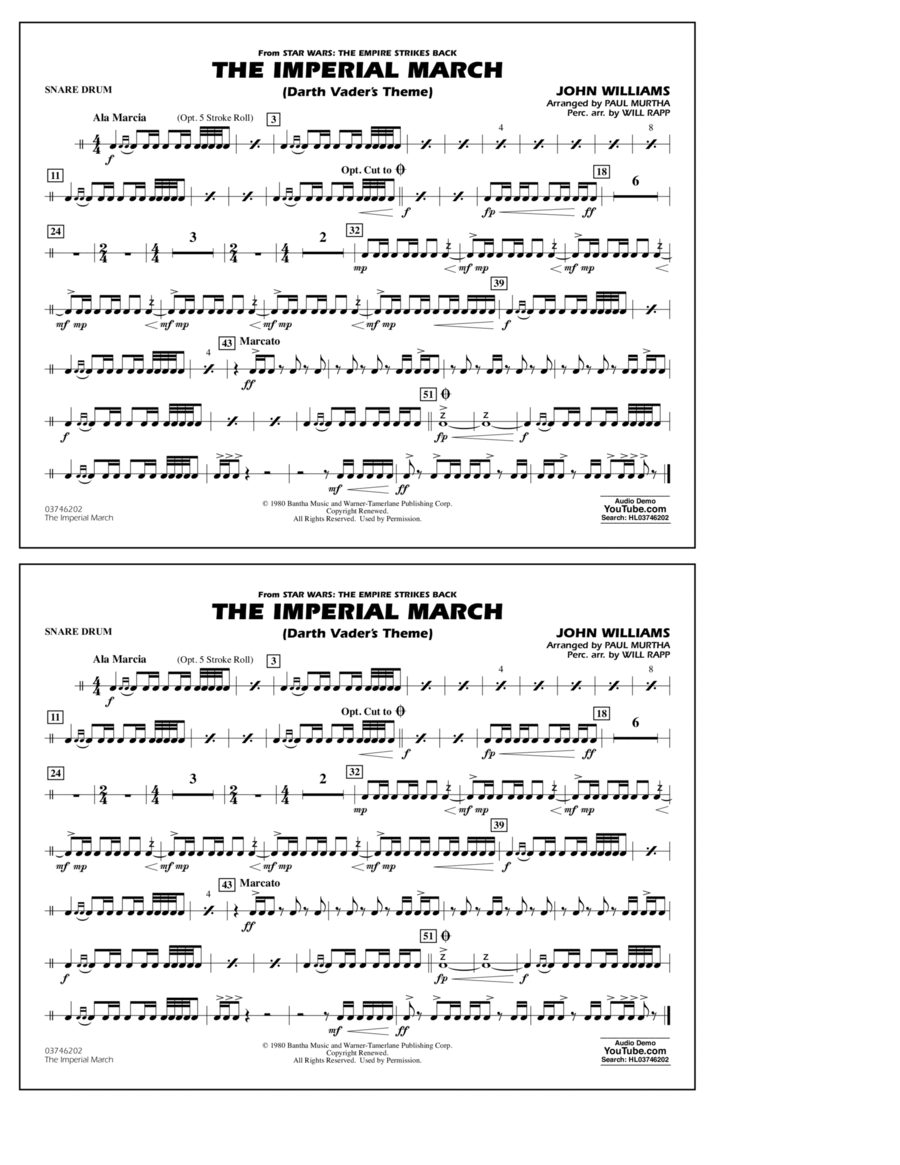 The Imperial March (Darth Vader's Theme) - Snare Drum Percussion scores gallery preview page 1