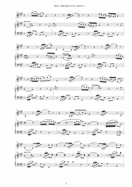 Mozart - Violin Sonata No.7 in A major K 12 for Violin and Piano - Score and Part image number null