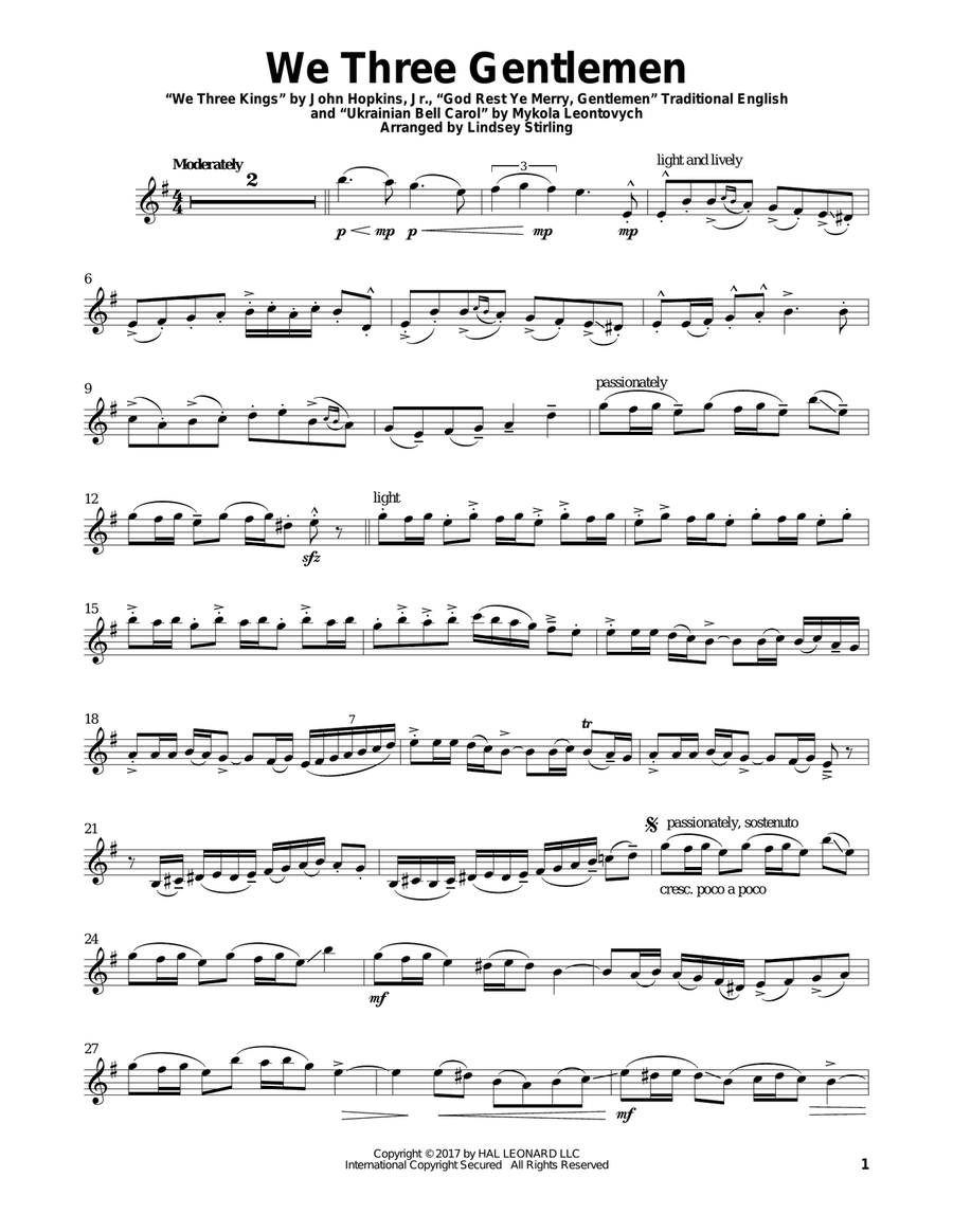 We Three Gentlemen (Medley) Violin Solo scores gallery preview page 1