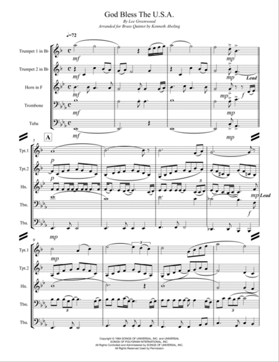 God Bless The U.s.a. Brass Ensemble scores gallery preview page 2