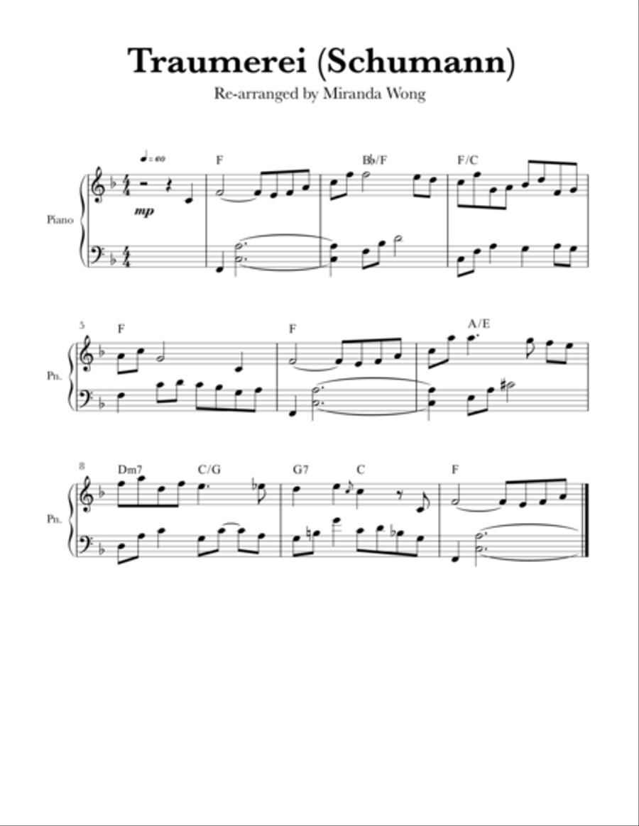Traumerei by Schumann - Popular & Lovely Piano Version Traumerei by Schumann - Popular & Lovely Piano Version Easy Piano scores gallery preview page 1