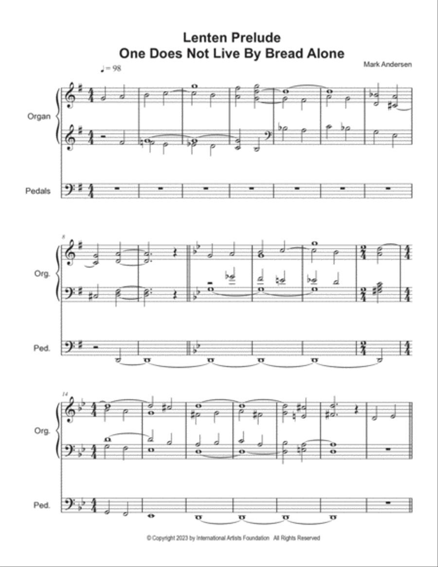 Lenten Prelude One Does Not Live By Bread Alone by Mark Andersen Organ Solo scores gallery preview page 3