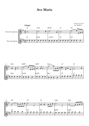 Ave Maria (Bach-Gounod) in F Major for Tenor and alto saxofone
