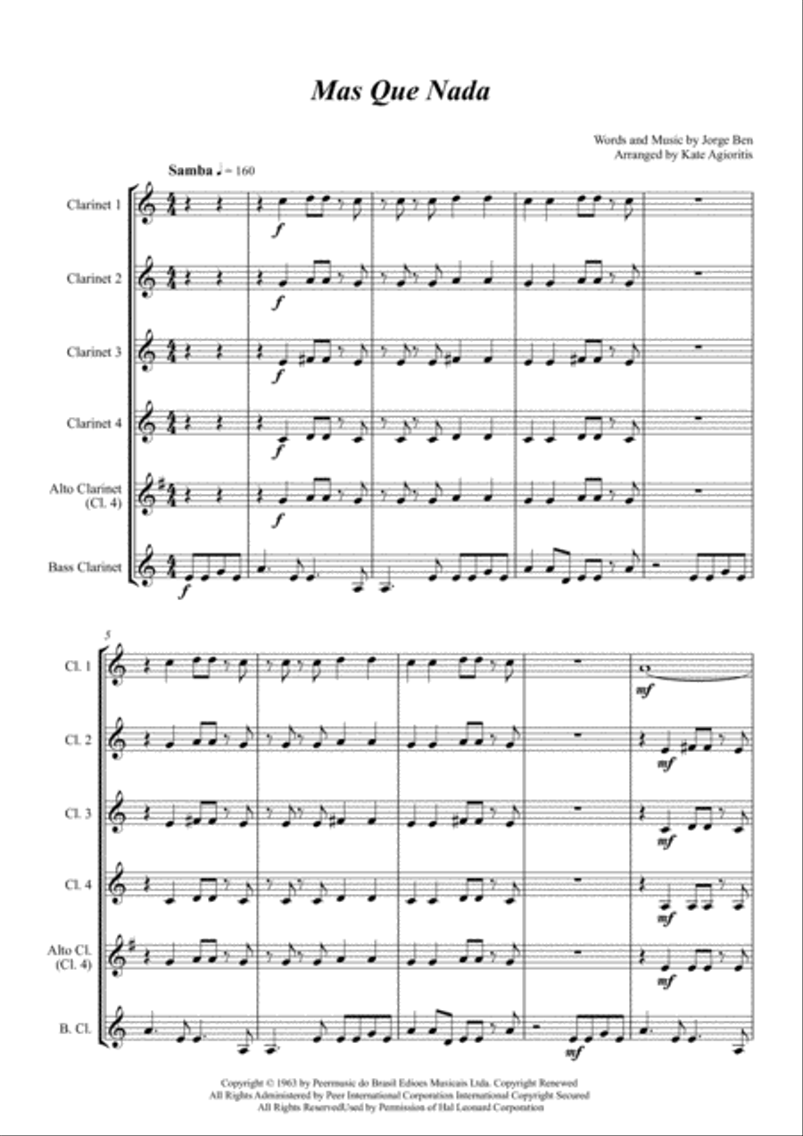 Mas Que Nada Clarinet Quintet scores gallery preview page 2