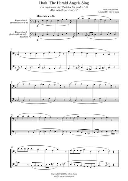Hark! The Herald Angels Sing (for euphonium duet(bass clef, 3 or 4 valved), suitable for grades 1-5) image number null