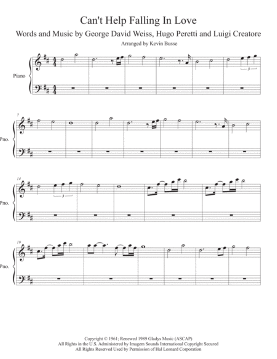 Can't Help Falling In Love Easy Piano scores gallery preview page 1