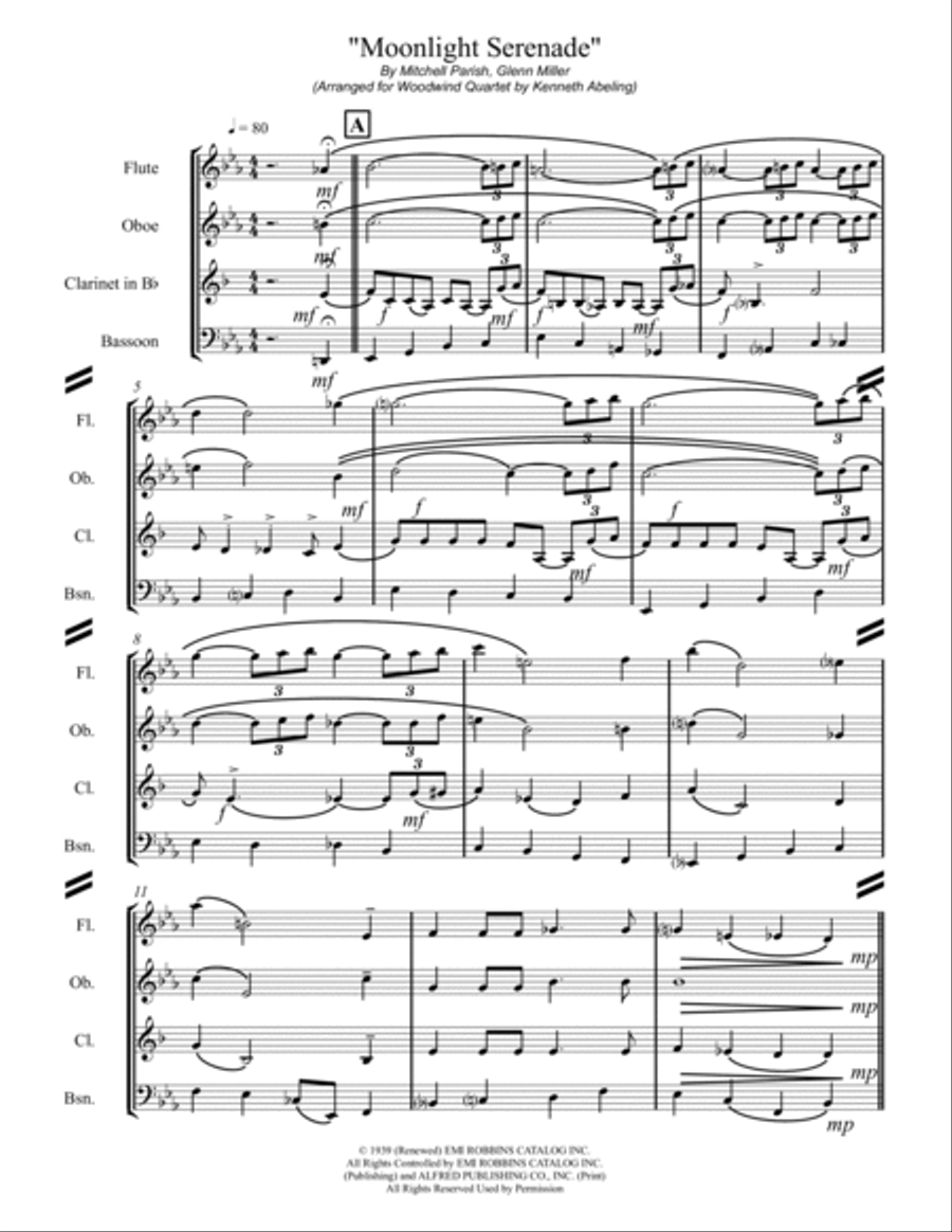 Moonlight Serenade Woodwind Quartet scores gallery preview page 2