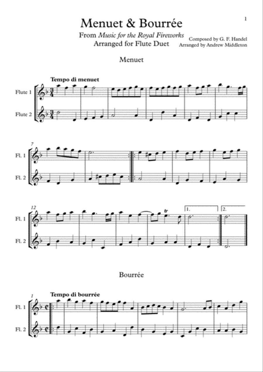 Menuet & Bouree arranged for Flute Duet Flute Duet scores gallery preview page 3