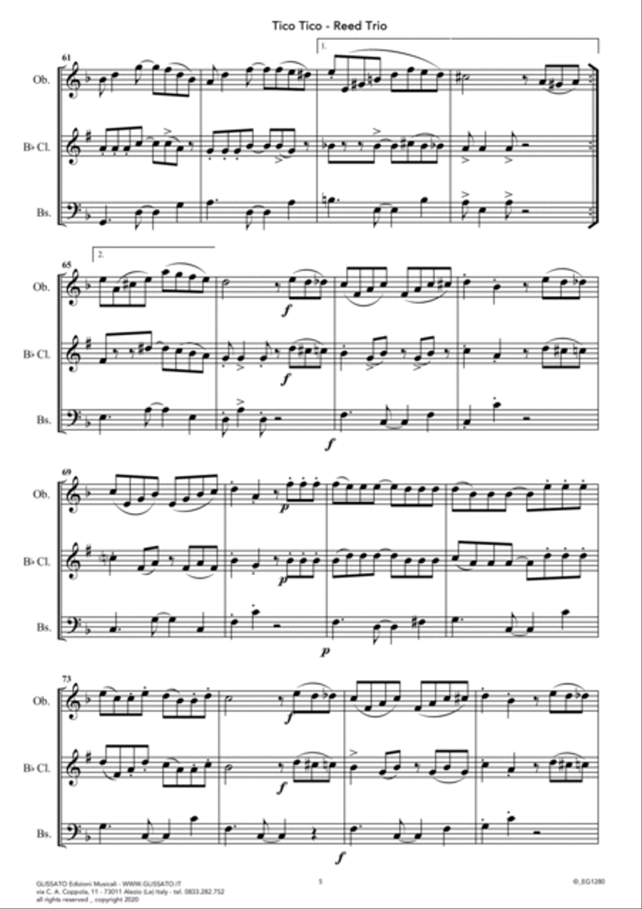Tico Tico - flexible Reed Trio score & parts Woodwind Trio scores gallery preview page 6