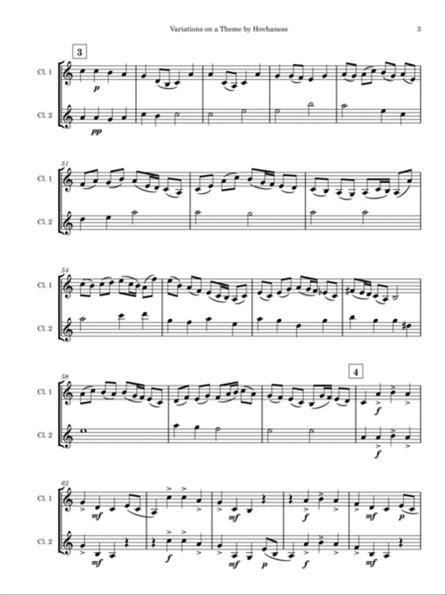 Variations on a Theme by Hovhaness Clarinet Duet scores gallery preview page 5