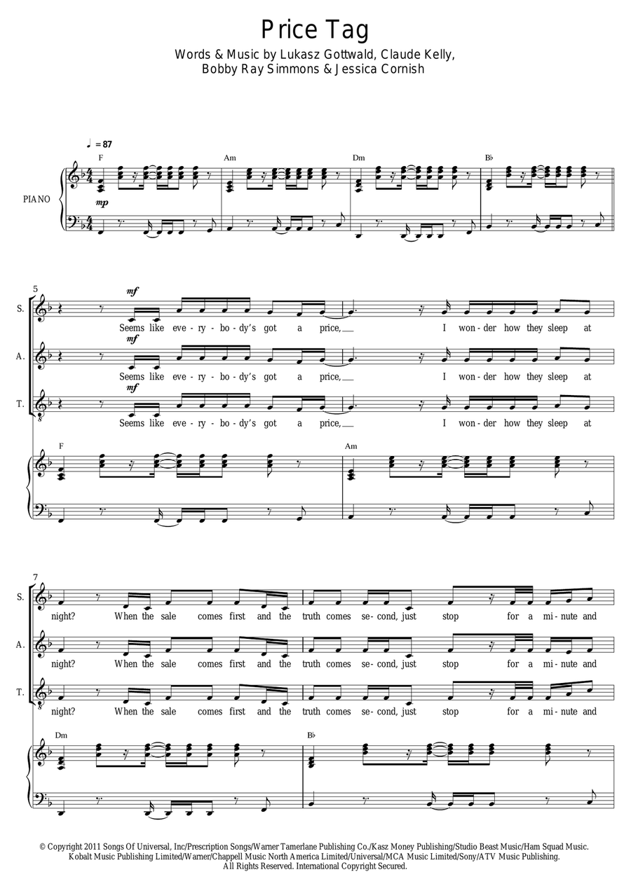 Price Tag Piano, Vocal, Guitar scores gallery preview page 1