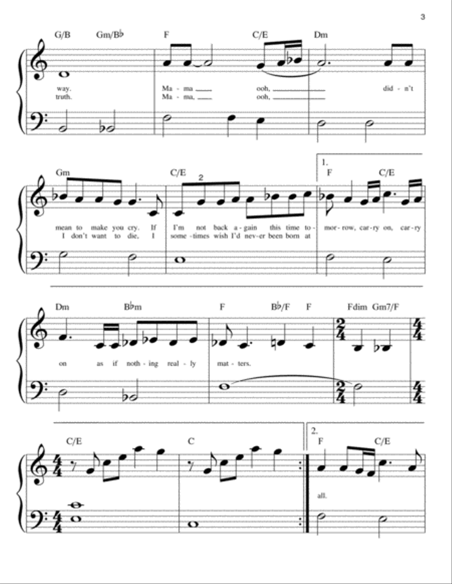 Bohemian Rhapsody Bohemian Rhapsody Easy Piano scores gallery preview page 3