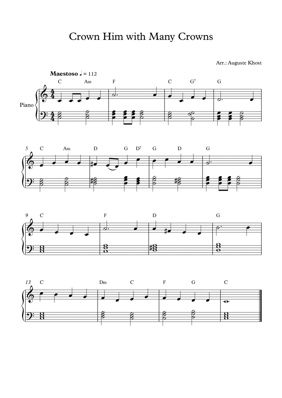 Crown Him with Many Crowns Easy Piano scores gallery preview page 1