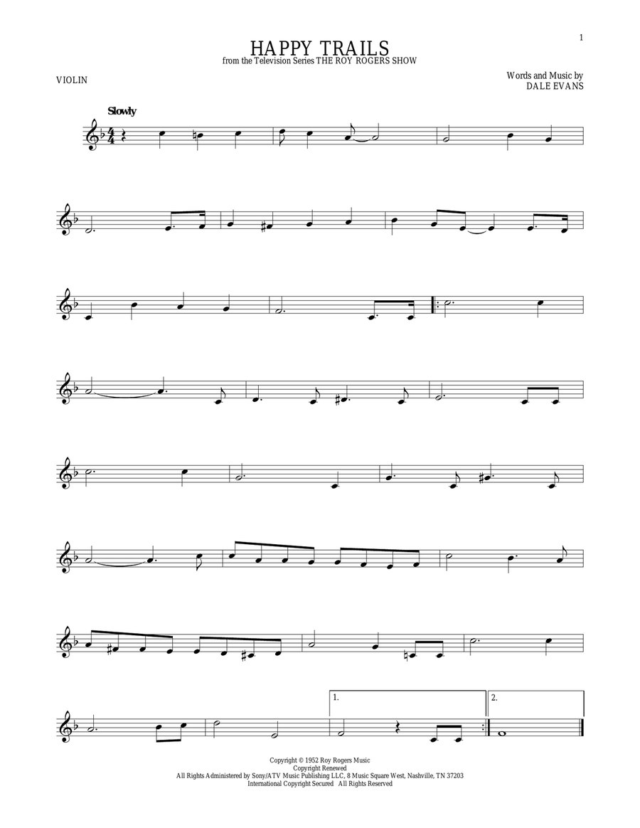 Happy Trails Violin Solo scores gallery preview page 1