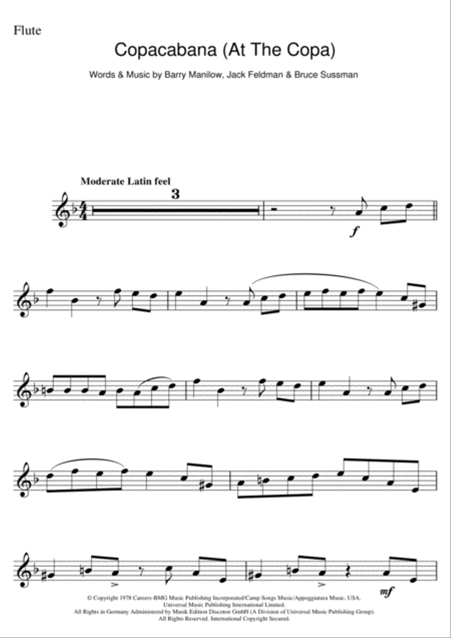 Copacabana (At The Copa) Flute Solo scores gallery preview page 1