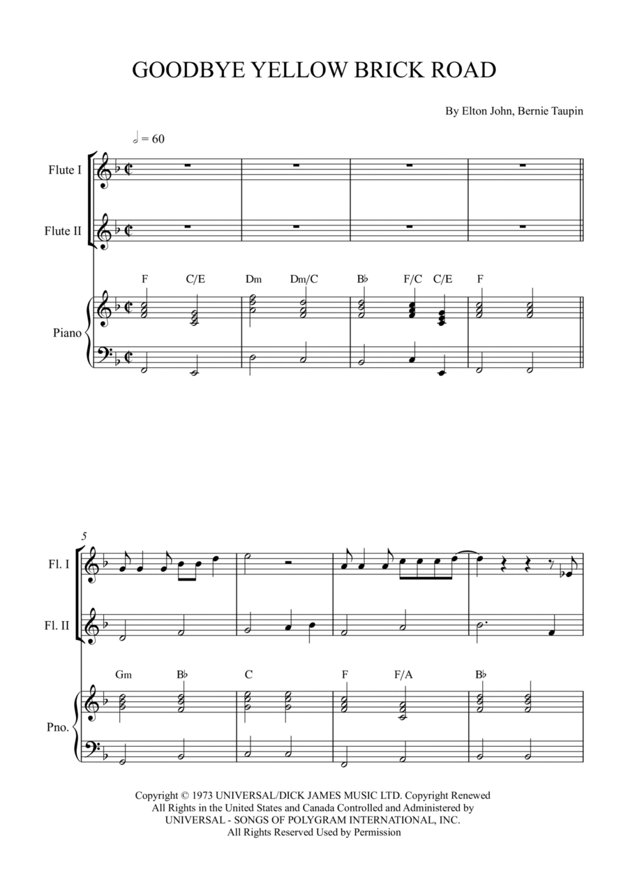 Goodbye Yellow Brick Road Flute Duet scores gallery preview page 1