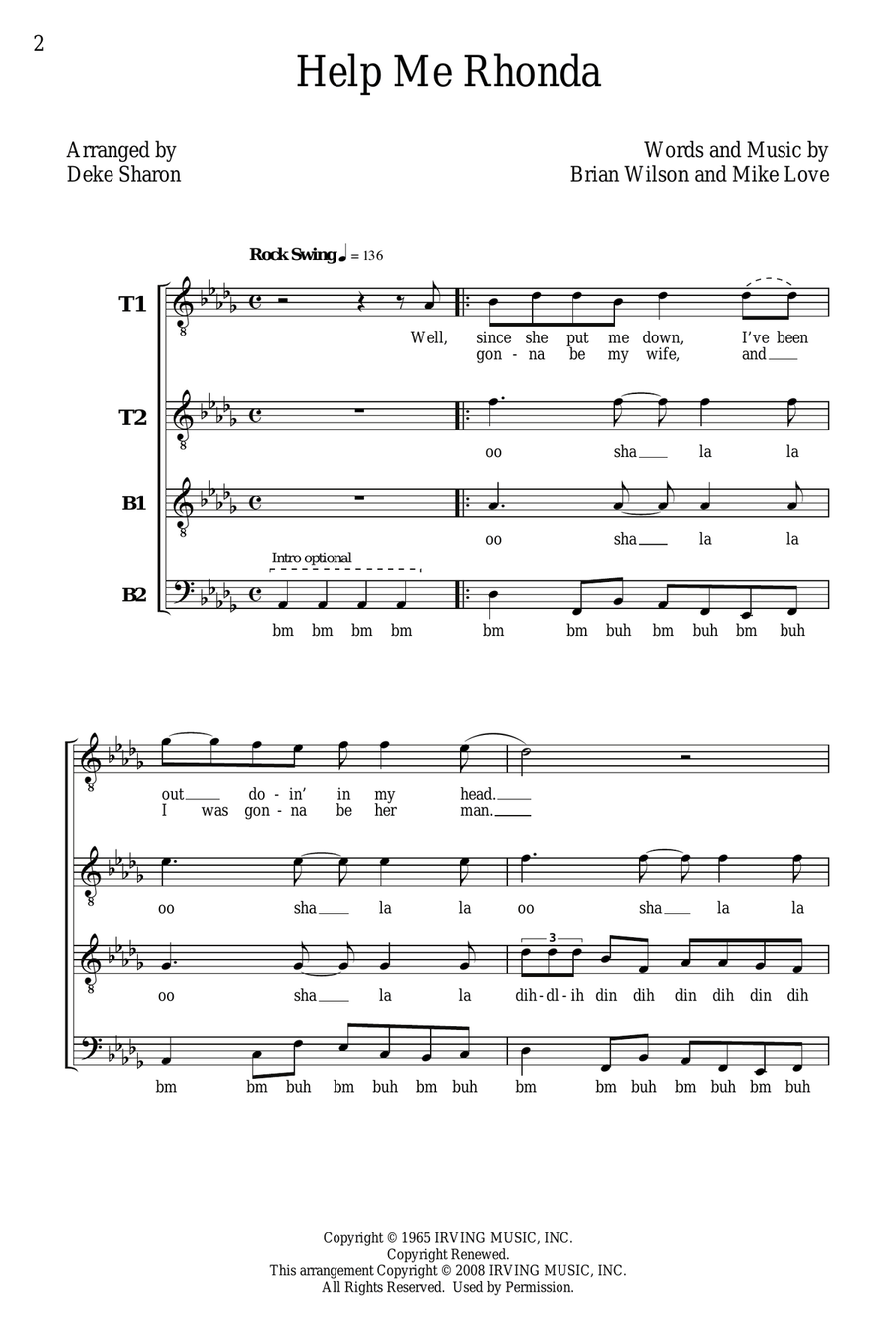 Help Me Rhonda Help Me Rhonda TTBB scores gallery preview page 1