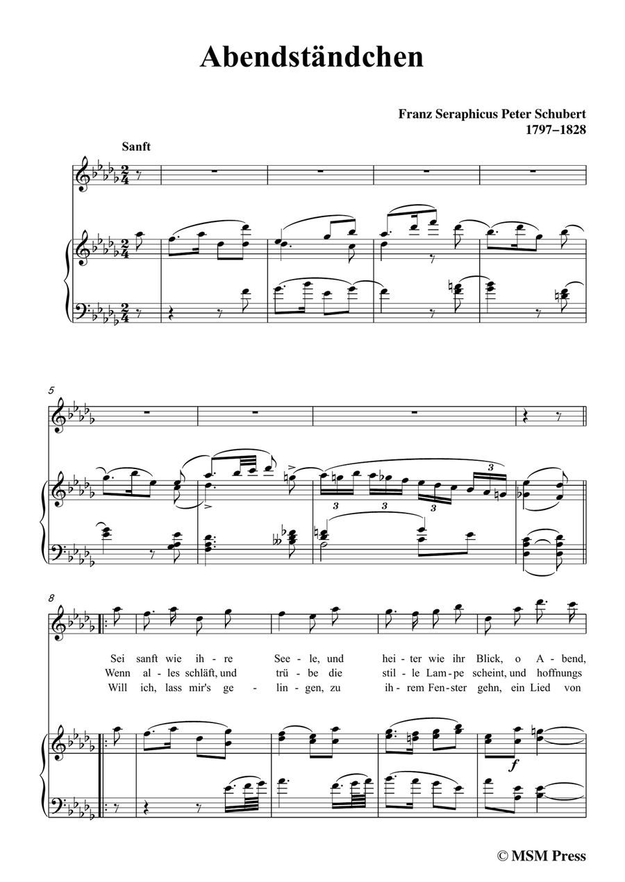 Schubert-Abendständchen,in D flat Major,for Voice&Piano Piano, Vocal scores gallery preview page 3