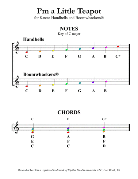 “I'm a Little Teapot” for 8-note Bells and Boomwhackers® (with Color Coded Notes) image number null