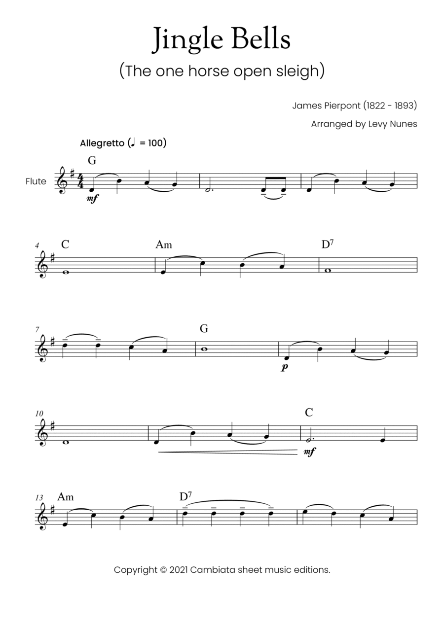 Jingle Bells - For flute (with chord symbols) Easy/Beginner Flute Solo scores gallery preview page 1