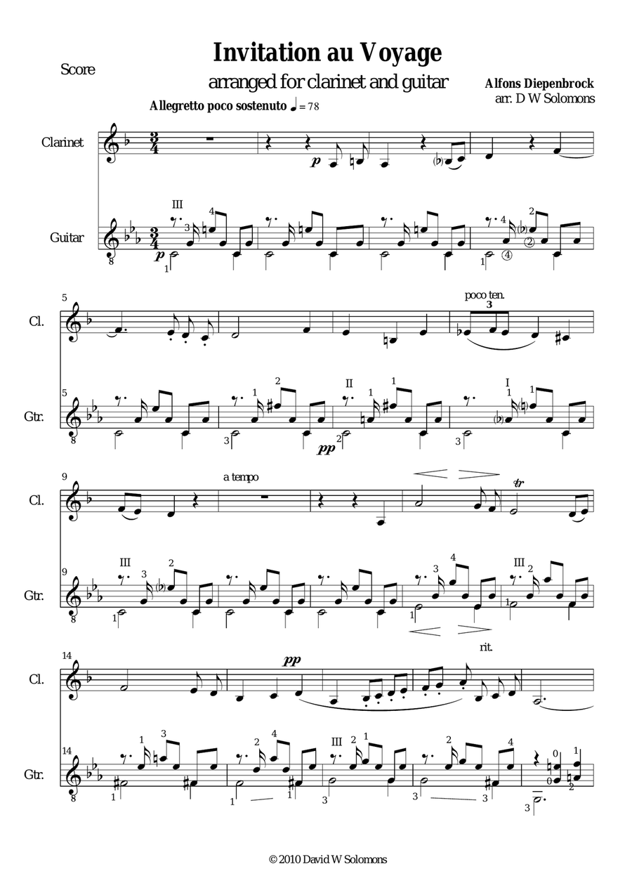 Invitation to the journey (Diepenbrock) for clarinet and guitar Clarinet scores gallery preview page 1