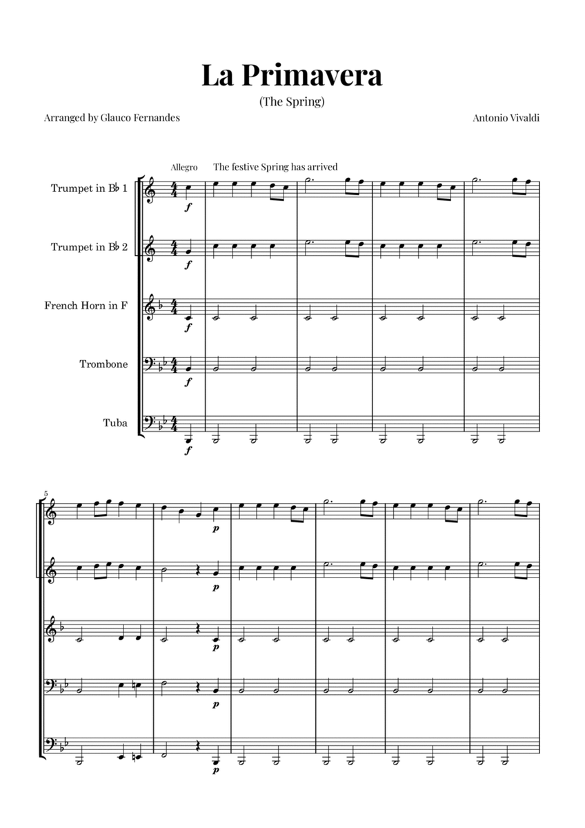 La Primavera (The Spring) by Vivaldi - Brass Quintet image number null