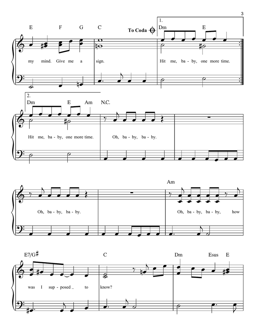 ...Baby One More Time Easy Piano scores gallery preview page 3