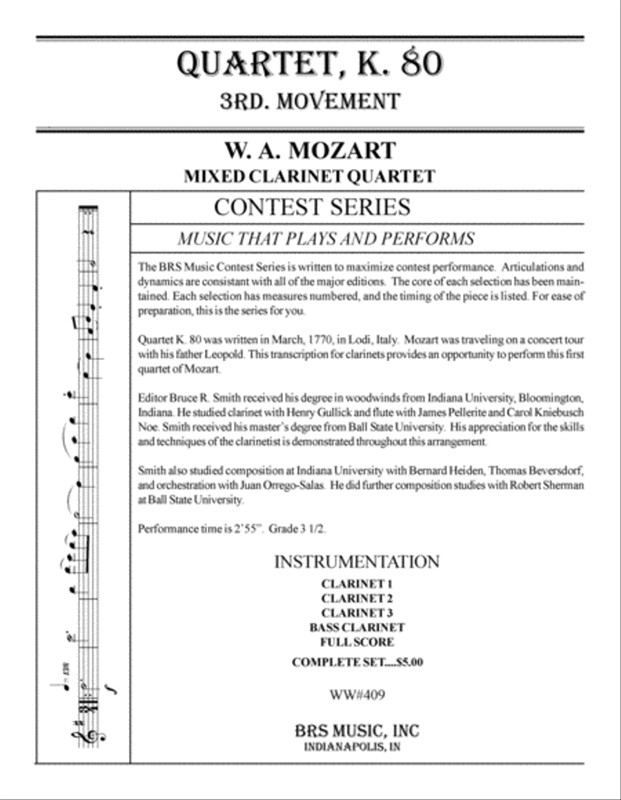 Quartet, K. 80 Quartet, K. 80 Clarinet Quartet scores gallery preview page 1