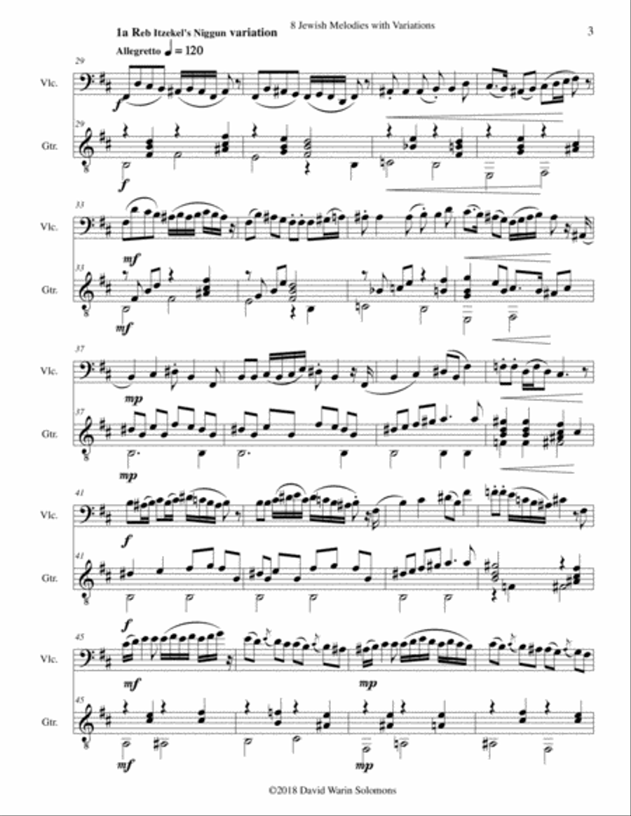 8 Jewish Melodies with Variations for cello and guitar String Duet scores gallery preview page 3