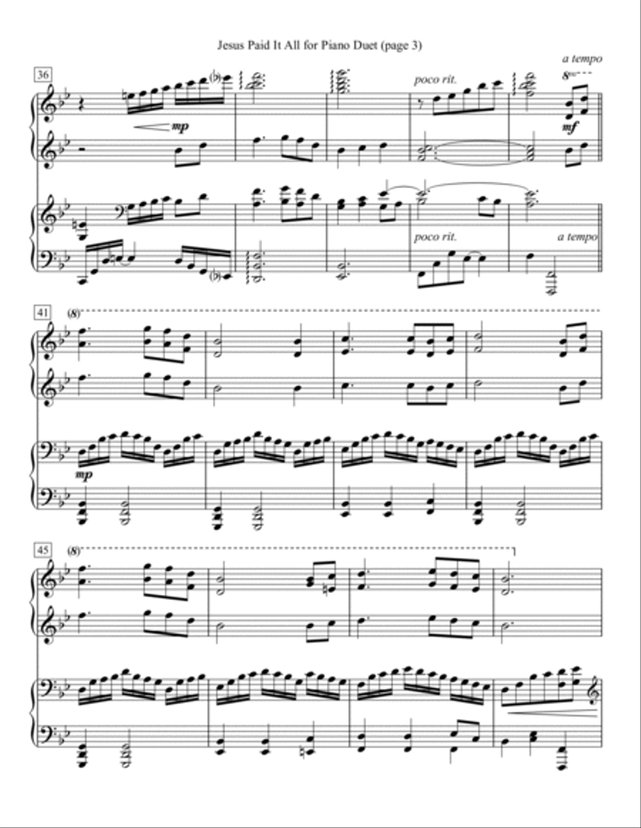 Jesus Paid It All for Piano Duet 1 Piano, 4-Hands scores gallery preview page 3