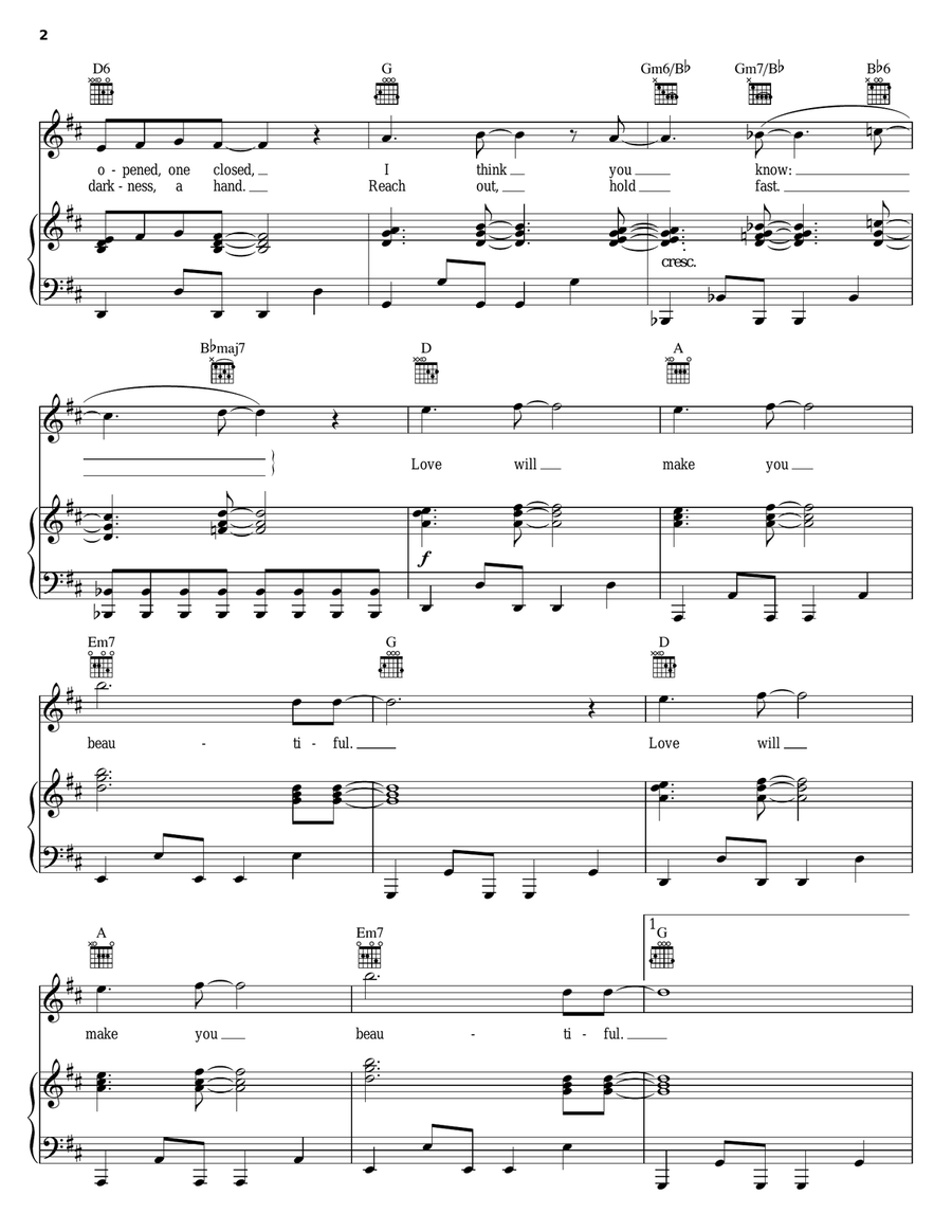 Love Will Make You Beautiful Piano, Vocal, Guitar scores gallery preview page 2