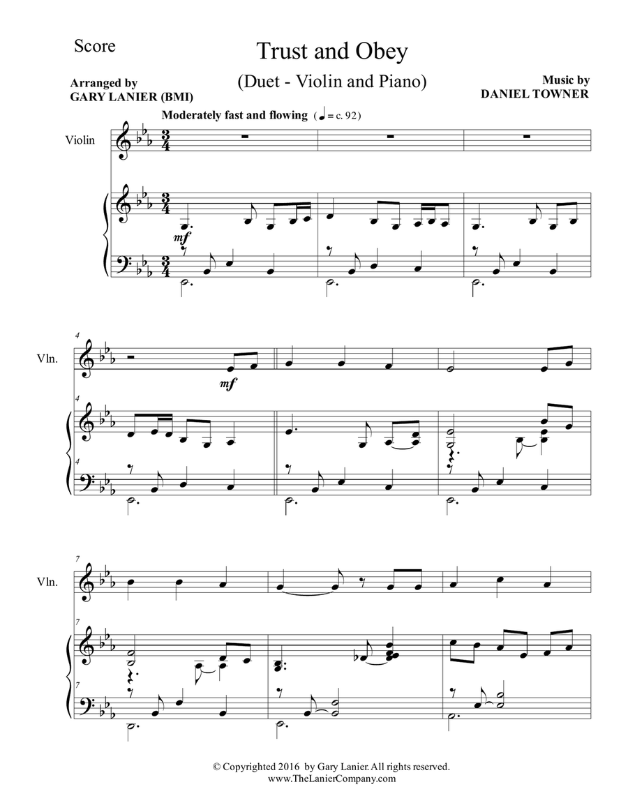 Gary Lanier: TRUST AND OBEY (Duet – Violin & Piano with Parts) Violin scores gallery preview page 2
