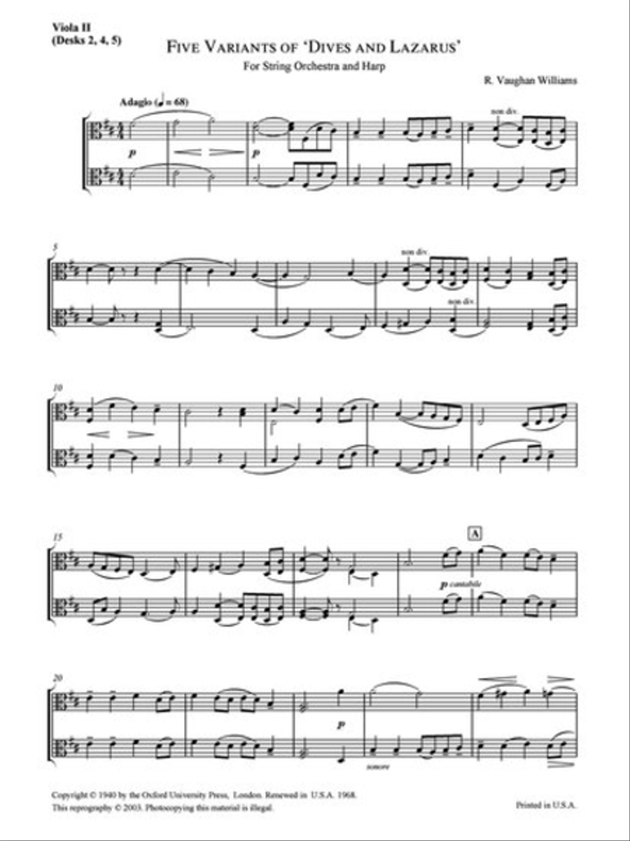 Five Variants on 'Dives and Lazarus' String Orchestra scores gallery preview page 1
