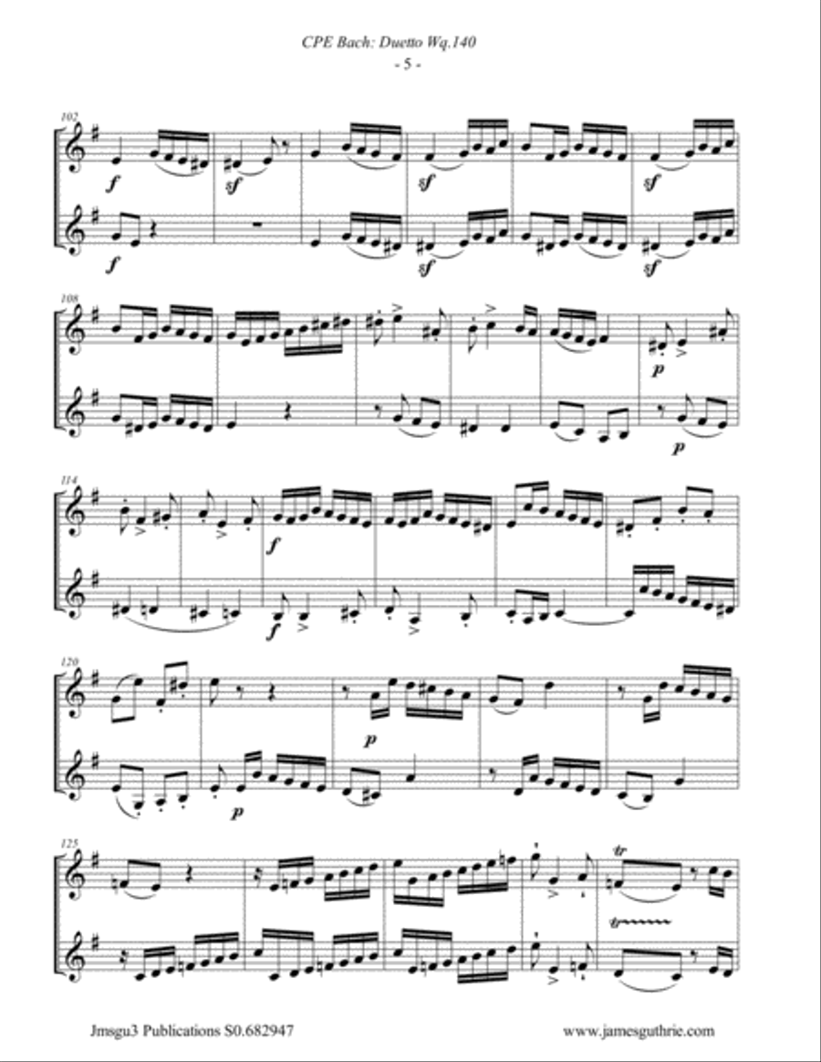 CPE Bach: Duetto Wq. 140 for Trumpet & Baritone Horn Brass Duet scores gallery preview page 5