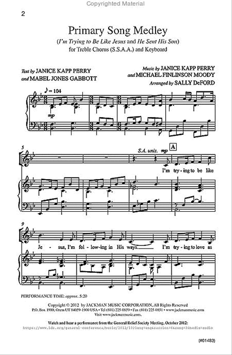 Primary Song Medley - SSAA Primary Song Medley - SSAA SSAA scores gallery preview page 2