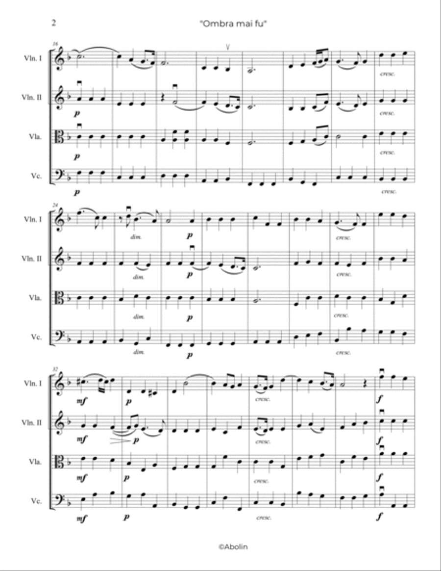 Handel: Ombra mai fu (Largo) from Serse (Xerxes) - String Quartet