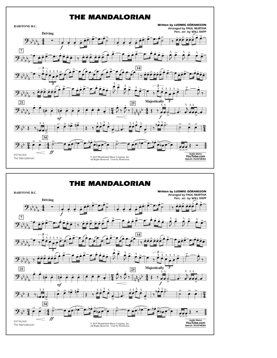The Mandalorian (from Star Wars: The Mandalorian) (arr. Paul Murtha) - Baritone B.C.