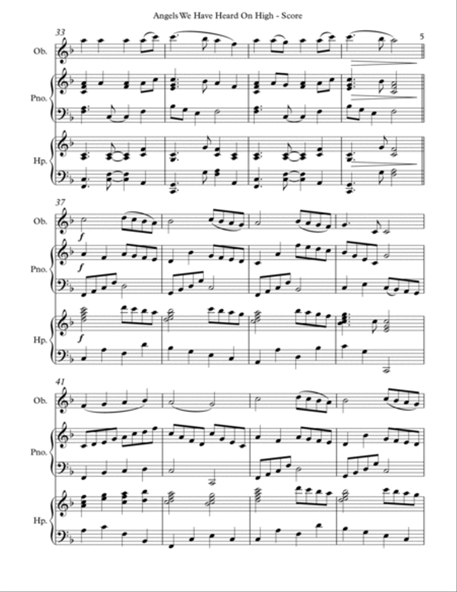 Angels We Have Heard On High, Trio for Oboe, Harp and Piano Pedal Harp scores gallery preview page 5