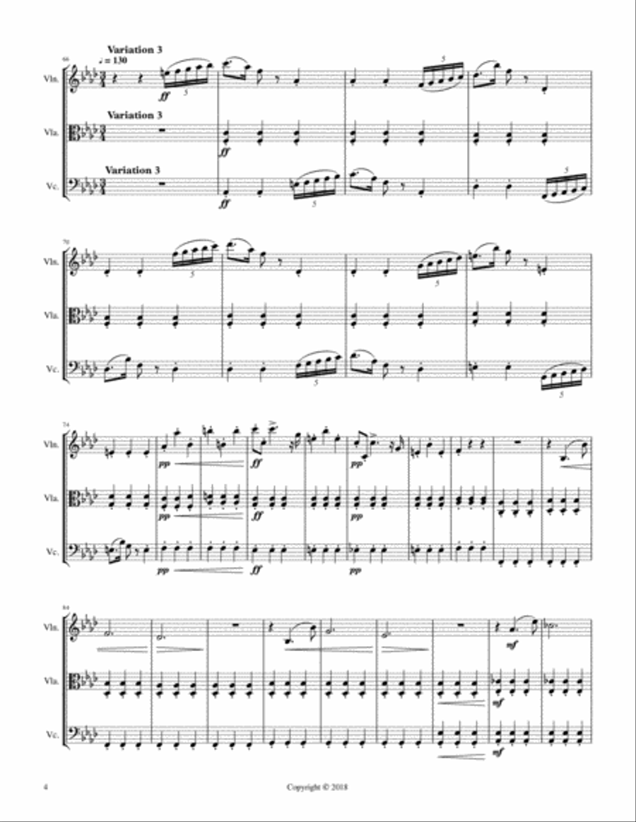 Theme and Variations in F Minor String Trio scores gallery preview page 4